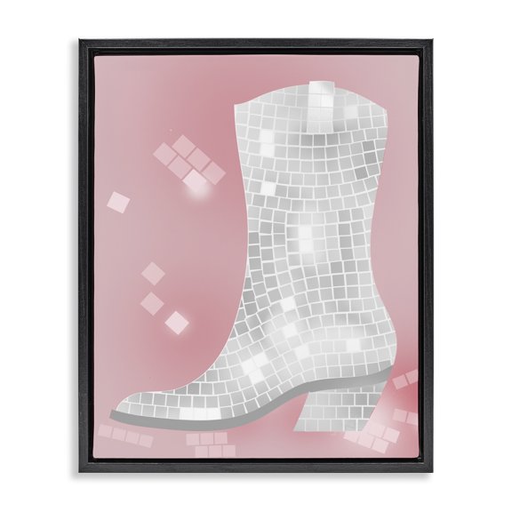 Stupell Industries Southwestern Pink Disco Pattern Cowboy Boot Black Floating Frame Canvas Art, 17 x 21, by Lil' Rue