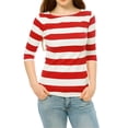 thumbnail image 3 of Disfraz de navidad Camisecon mangas de codo pamujer Camisebásiinformal con cuello de barco y corte ajustado Rojo Blanco 3XL, 3 of 6