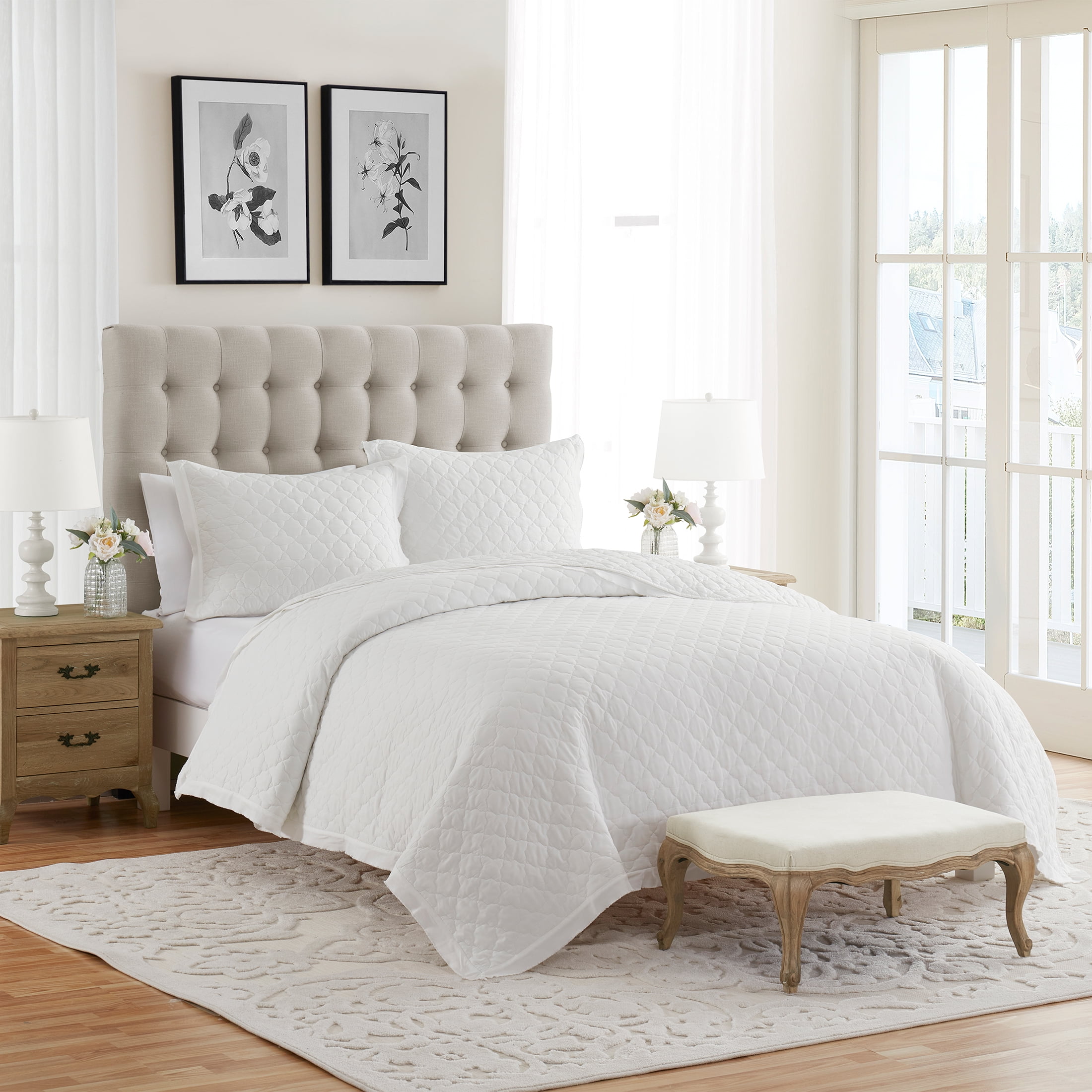 My Texas House Penelope White Adult 3-Piece Quilt Set, Full/Queen