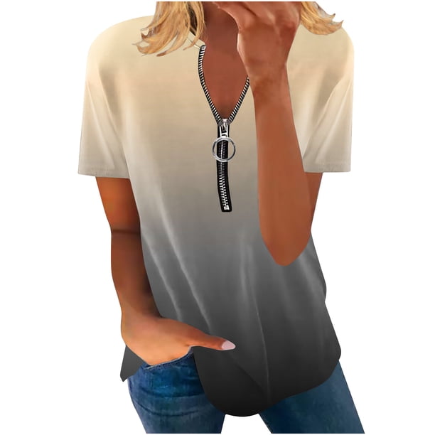 Blusa informal con cuello en V y manga corta con estampado de verano para mujer con estilo OAVQHLG3B Store lin121212