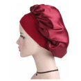 thumbnail image 2 of Gorro elástico de satén con banda ancha, gorro plisado para dormir de noche, gorro de belleza para el cabello de color sólido, para mujeres y niñas, gorro para dormir, 2 of 5