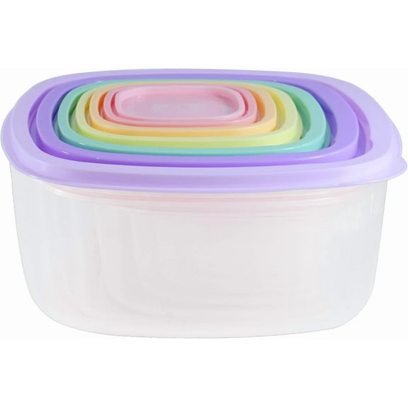 SUMMIT - Plastic Multicolor Salad Bowl Set,Microwave and Dishwasher Safe,Ideal for Baking, Prepping, Cooking and Serving Food (Set of 7) (Purple-Square)