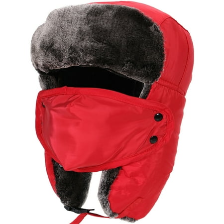 - Men Women's Weatherproof Faux Fur Lined Trapper Hat with Earflaps Red