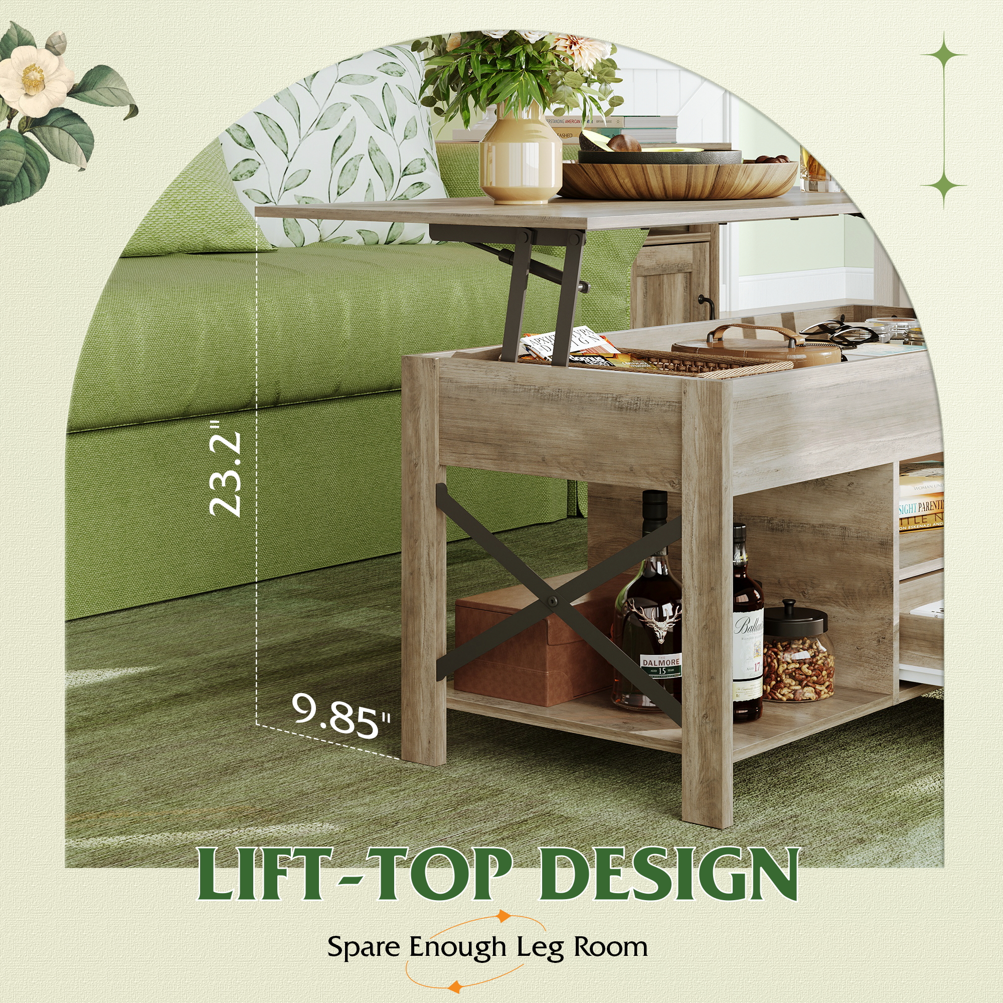 GALAXHERO Lift-Top Coffee Table with Storage, Greige photo 7