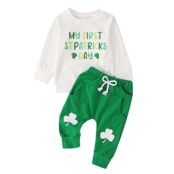 GUNIA Boys St Patricks Outfit Toddler Baby Boy Summer Short Sleeve Letter Print Stripe T Shirt With Elastic Waist Shorts Summer St. Patrick'S Day Outfits Clothes Set White 6-12 Months