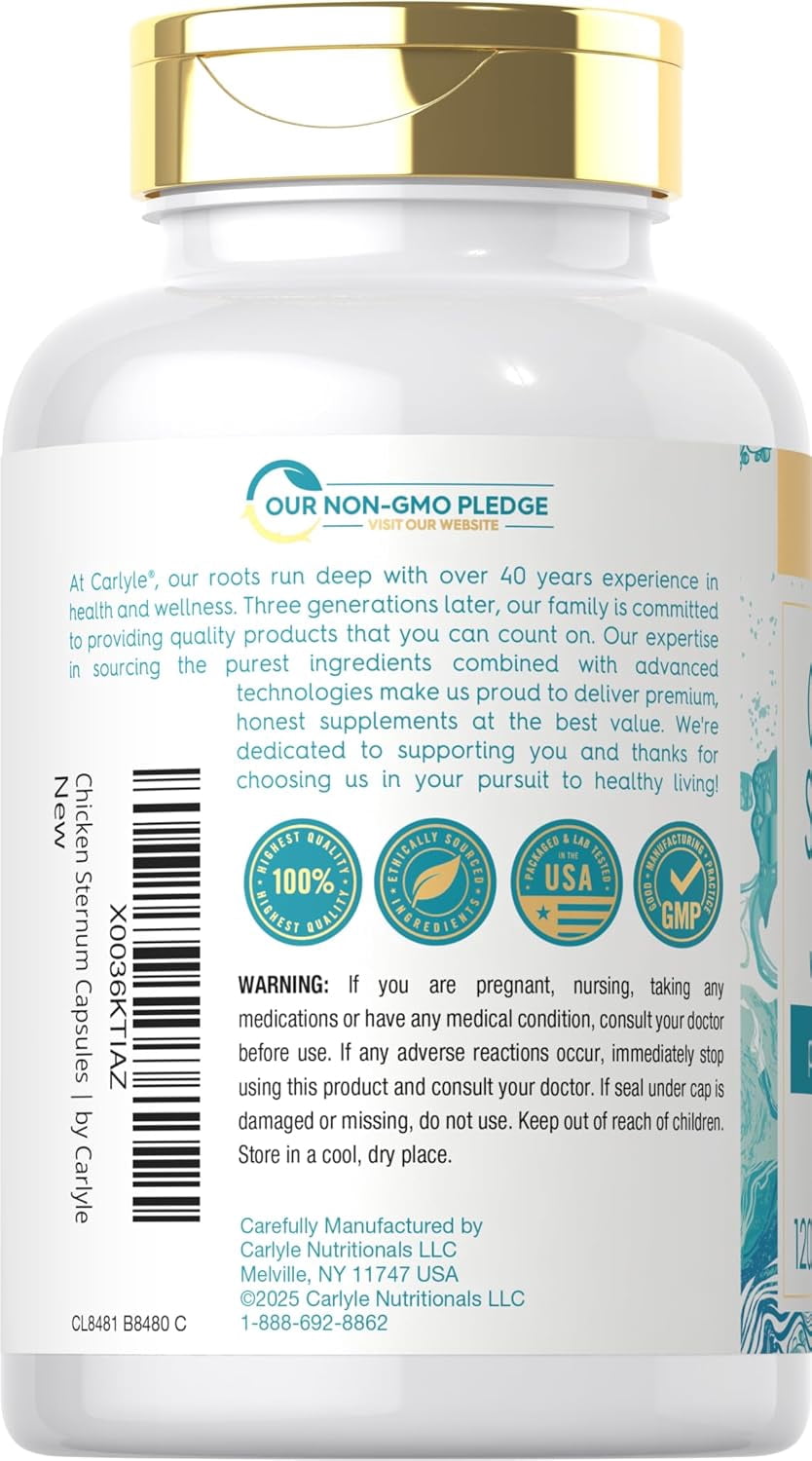 Chicken Sternum Cartilage Collagen | Type II 3000mg | 120 Capsules | by Carlyle
