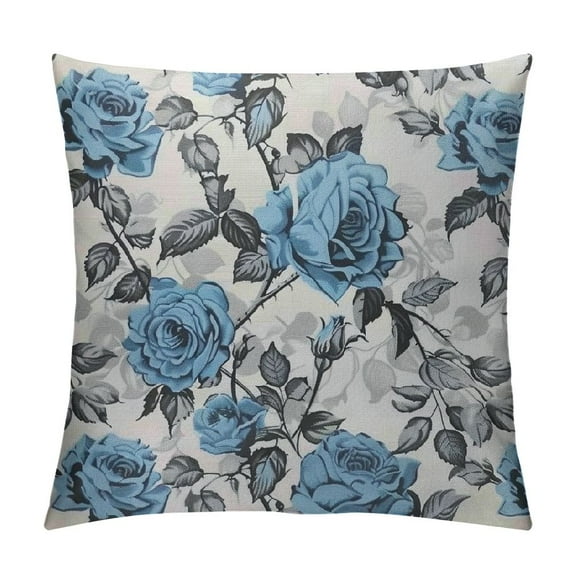 BCIIG Blue Rose Pattern Graphic Decorative Cushion Throw Pillow Cover for Home Couch Living Room Bed Sofa - 1PC 12x12in