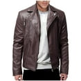 thumbnail image 2 of Zedker Men's Faux Leather Motorcycle Jacket Long Sleeve Hoodless Biker Jacket for Winter Zipper Coat Outerwear for with Pockets Brown XL, 2 of 7