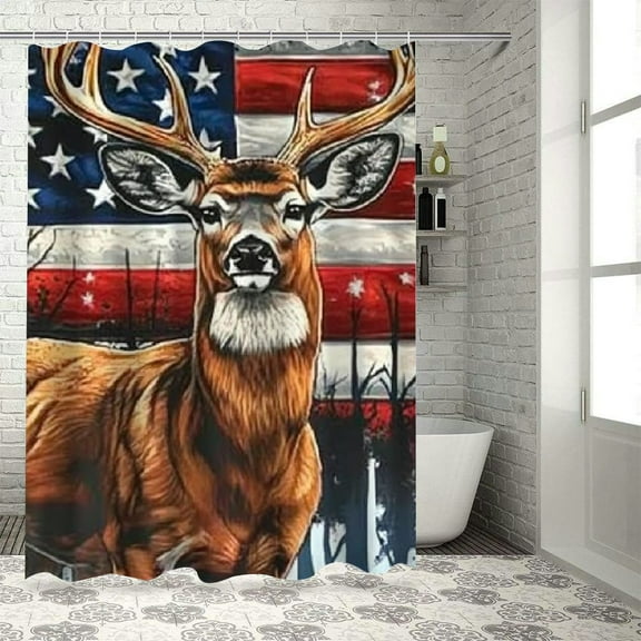 deer, American flag shower curtain for bathroom decoration Bathroom Shower Curtain Set with Hooks