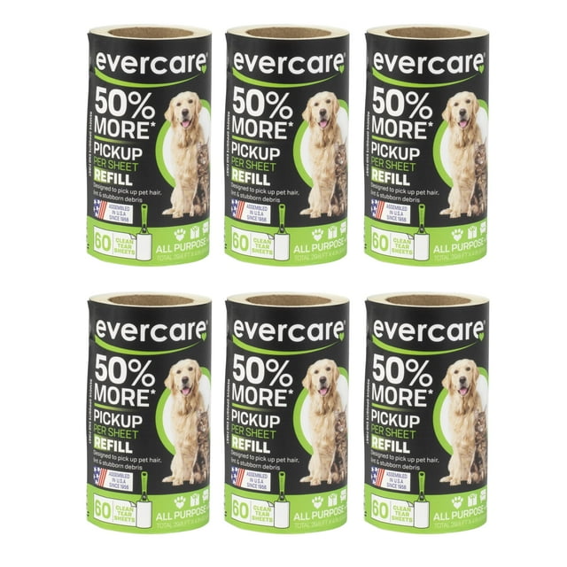 Recarga Lint Roller Evercare Pet, 60 hojas (6 paquetes)