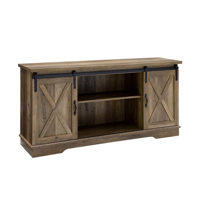 Pemberly Row 58" Sliding Door TV Stand Console in Barnwood