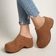 thumbnail image 4 of Women's Slip-On Platform Mule Clogs, Faux Suede Wedge Comfort Shoes, Casual Backless Loafers, 4 of 6