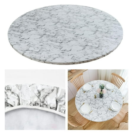 

Round Vinyl Fitted Tablecloth PVC Table Cover White Marble Pattern Table Cloth