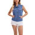 thumbnail image 2 of INSPIRE CHIC Women's Denim Vests Button Down Washed Sleeveless Jean Jackets with Pockets Deep Blue M, 2 of 5