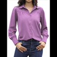 thumbnail image 2 of Blusa Elegante de Larga para Mujer, Estilo Informal, con Cuello Abotonado y Plisada Al Frente. Púrpura M, 2 of 9