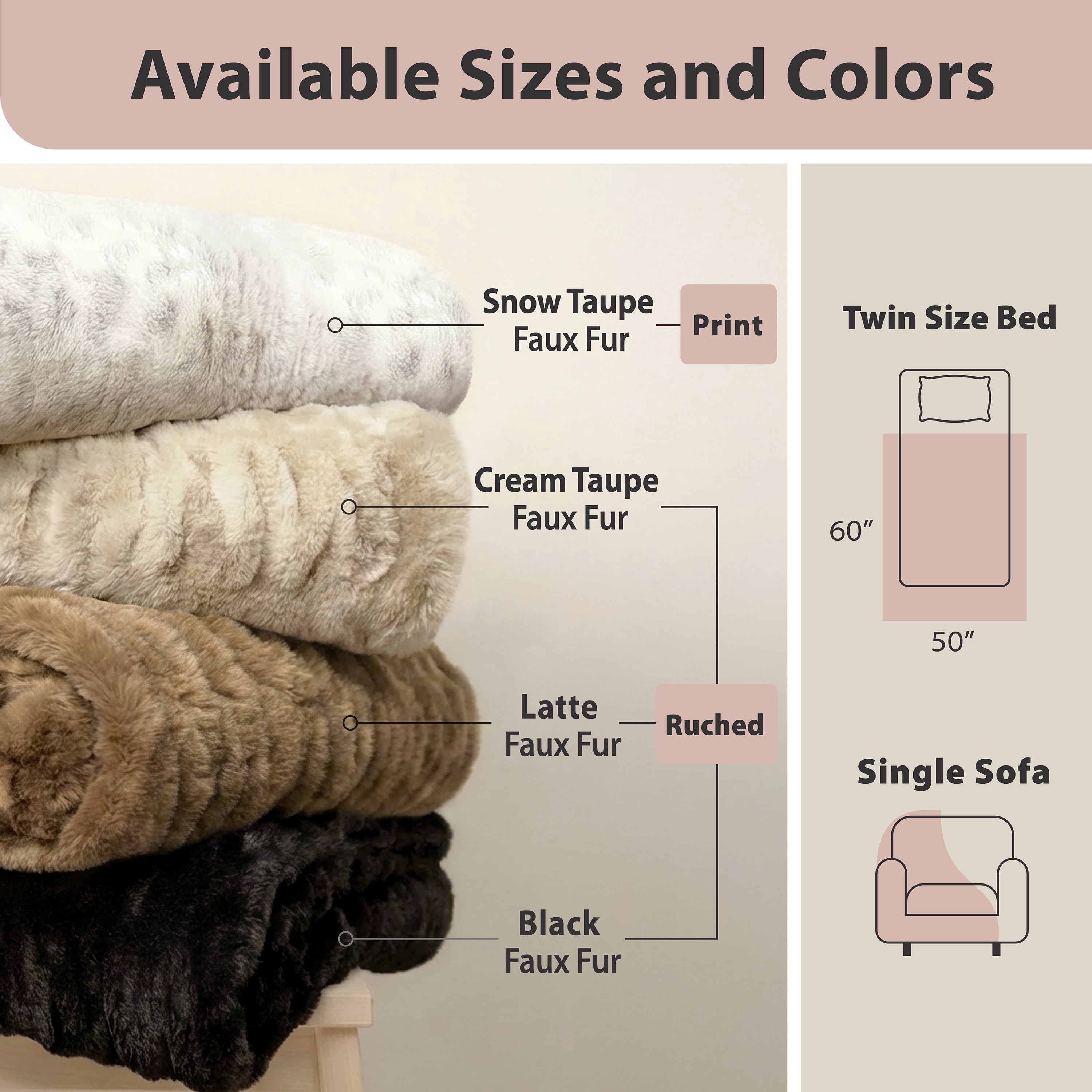 Regal Living Soft Plush Faux Fur Fuzzy Throw, Snow Taupe, 50" x 60"
