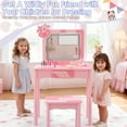 thumbnail image 5 of Kids Vanity Set with Mirror, Cow Pattern Kids Table and Chairs with Three-Color Adjustable LED, Girls Vanity for Toddler 3-6 Years, Sweet Pink, 5 of 9
