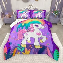 Manfei Cute Colorful Unicorn Full Size Comforter Sets,Cartoon Animal Bedding Comforter Set,Graffiti Rainbow Bedding Sets For Girl Kids,Luxury Bedroom Decor Reversible,3pcs