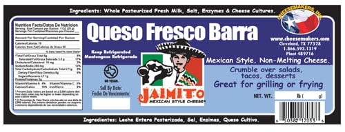 Cheesemakers Barra Queso Fresco Cheese, 5 Pound -- 4 per case.