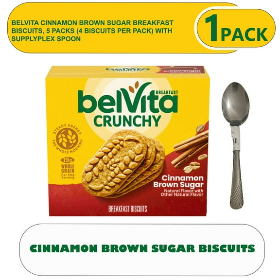 belVita Cinnamon Brown Sugar Breakfast Biscuits, 5 Packs (4 Biscuits Per Pack) with supplyplex spoon