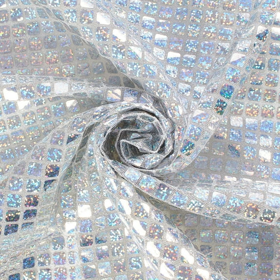 Hologram Square Sequins Fabric 8mm for Decoration and Crafts 44/45" Wide By The Yard (Silver)