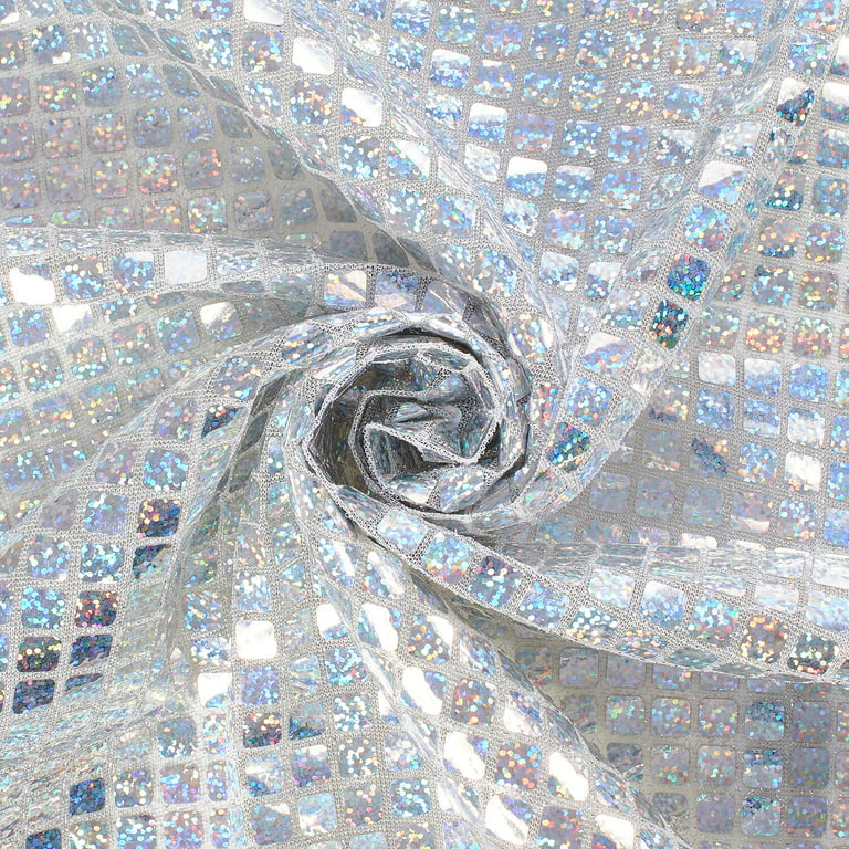 Hologram Square Sequins Fabric 8mm for Decoration and Crafts 44/45 Wide By  The Yard (Silver) 
