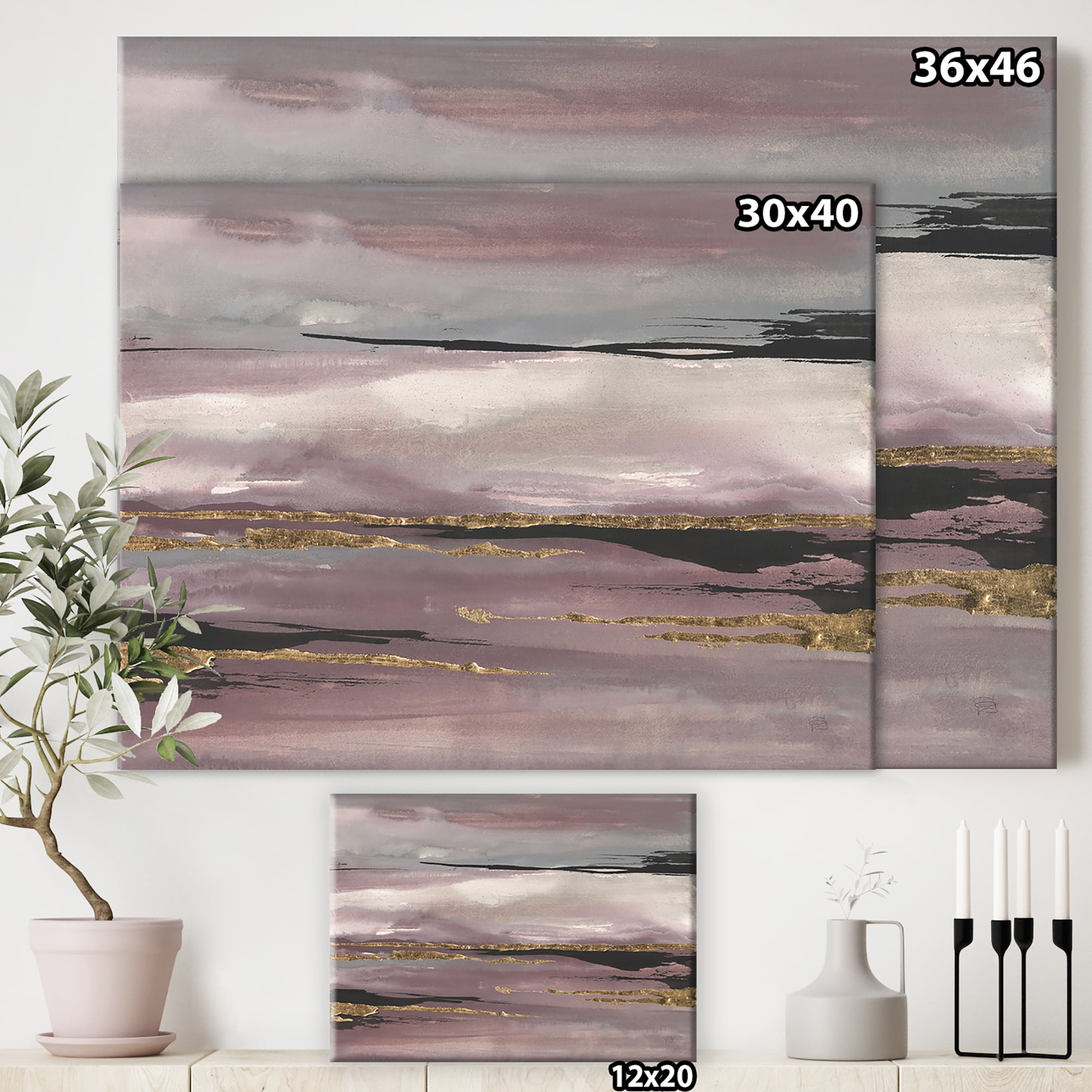 Designart 'Purple Glam Storm III' Glam & Shabby Chic Premium Canvas Wall Art