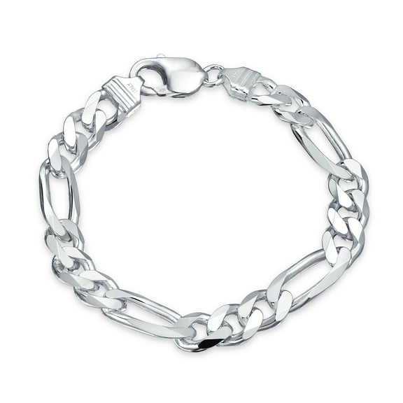 Bling Jewelry Mens Thick Heavy  Sterling Silver Figaro Chain Link Bracelet 9MM