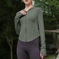 thumbnail image 2 of Htigea Women's Sun Jackets UV Protection Long Sleeve Hoodies Full Zip Up Yoga Gym Cropped Tops with Thumb Hole Army Green Free Size, 2 of 7