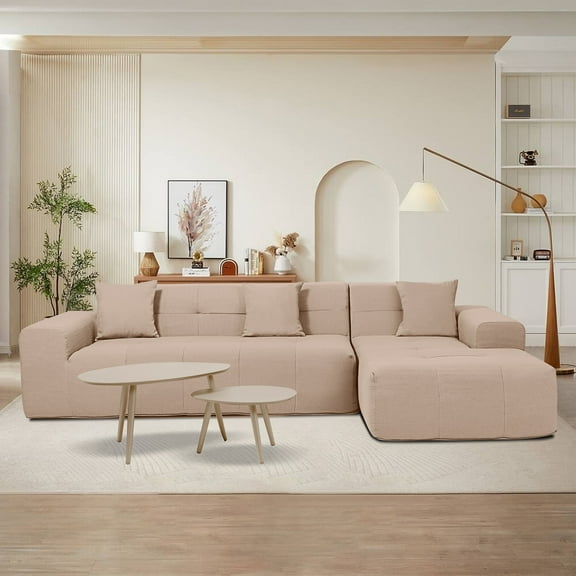 Deko Living 3 Piece Brown Compressed Foam Sectional Sofa Lounger and Table Set