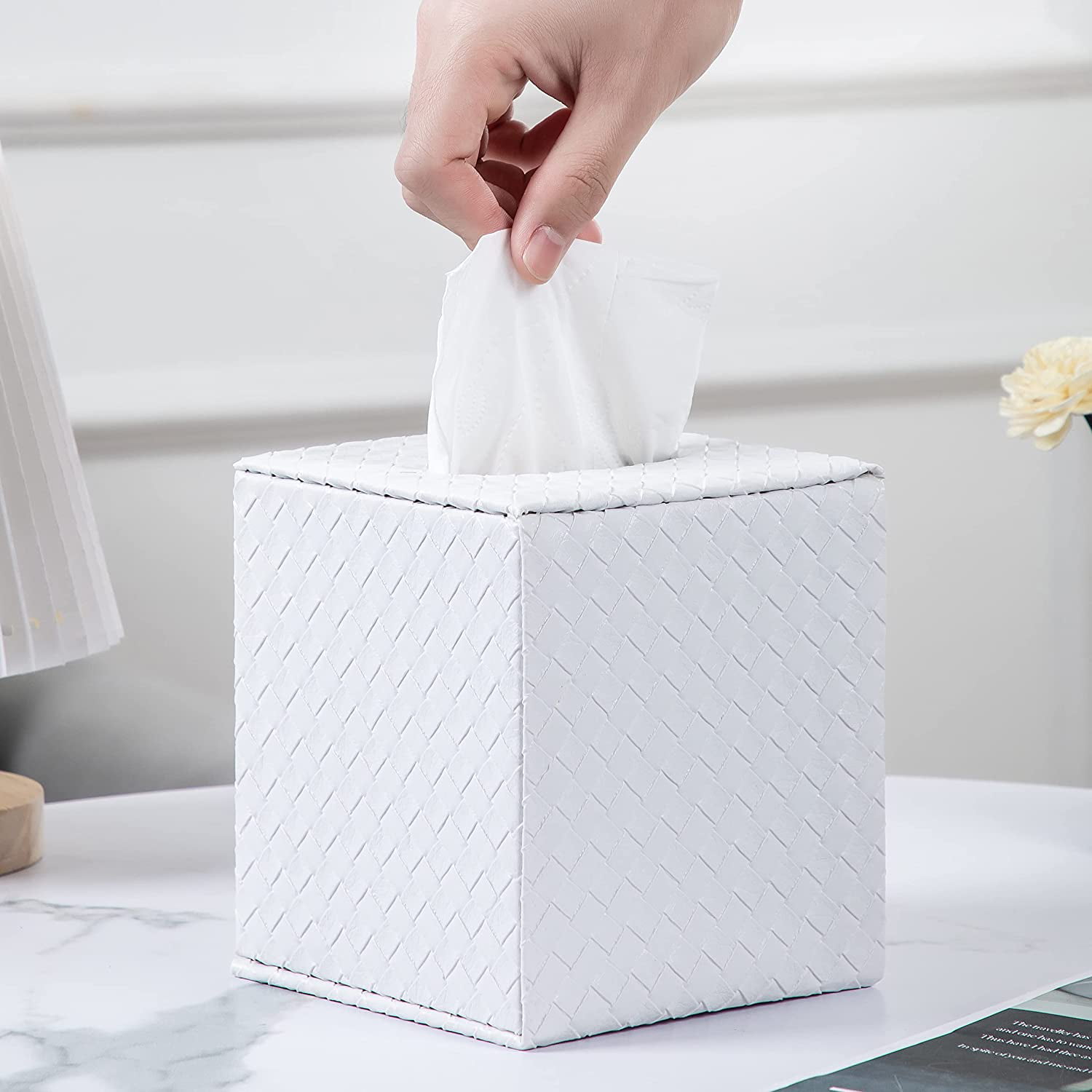 Home Bathroom Decor Square Kleenex Dispenser White Rose Tissue Box Holder Cover 