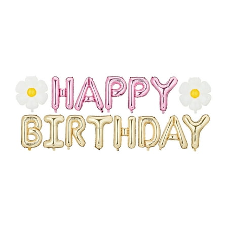 Pink/Gold Happy Birthday Foil Daisy Balloon Banner, 18 Pieces, by Way To Celebrate