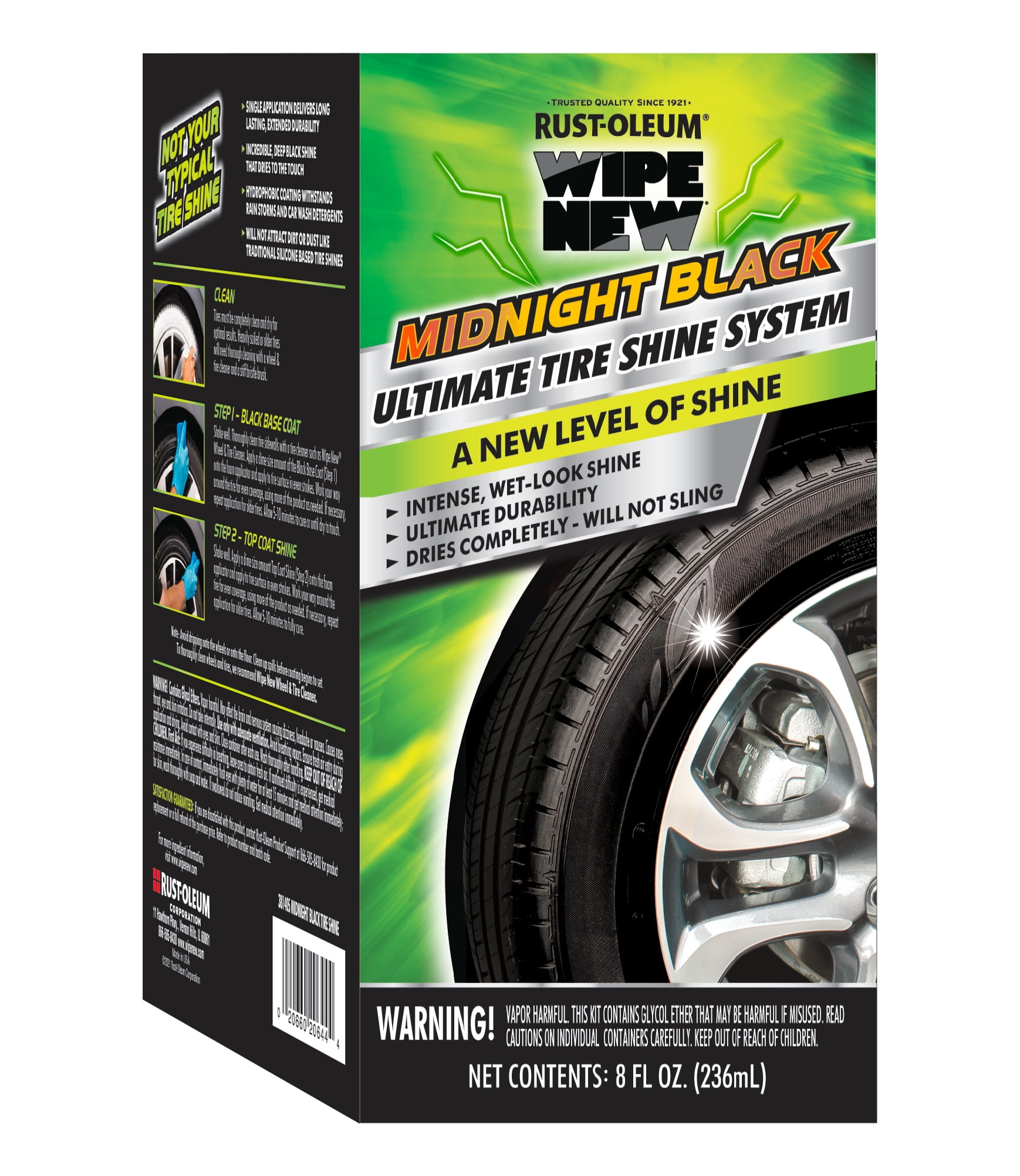 Rust-Oleum Wipe New Midnight Black Ultimate Tire Shine System-381405S, 8 oz