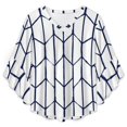 thumbnail image 4 of Navy Blue Geometric Pattern Design Women's V-Neck Blouse With 3/4 Ruffled Bell Sleeves Casual Top Ladies Blouses, 4 of 7