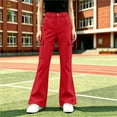 thumbnail image 3 of ITSAME Girls School Uniform Cargo Flared Pants Elastic Waist Multi-Pocket Versatile Fashion Casual Pants Red Size 6, 3 of 8
