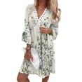 thumbnail image 1 of VISgogo Vestido suelto con cuello en V para mujer, bohemio 3/4 de manga larga con ribete de encaje, minivestido de playa fluido VISgogo  moda, 1 of 9