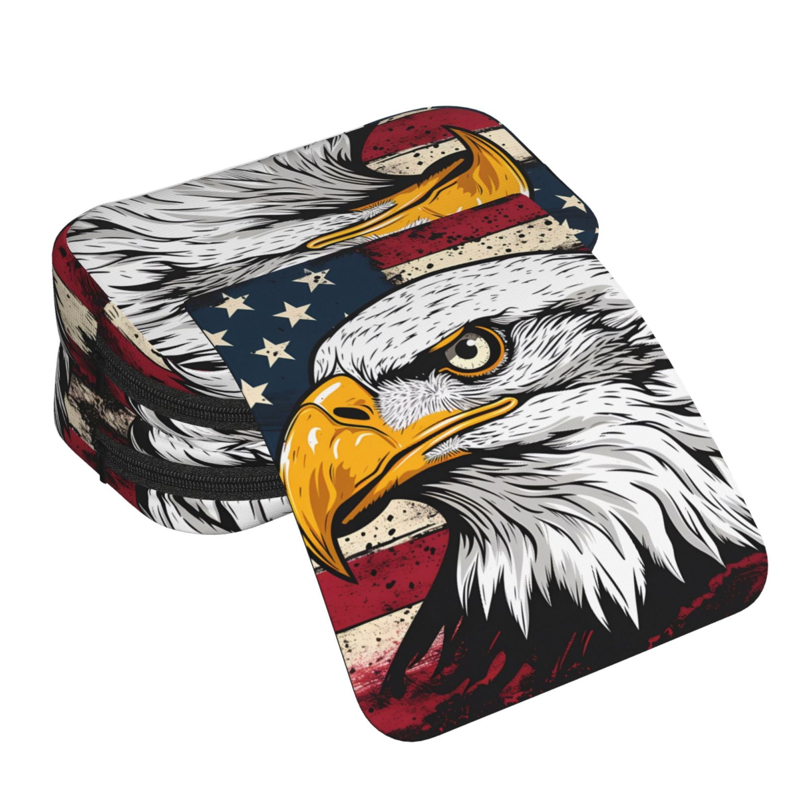 Rateoe American Bald Eagle Pattern Double Clamshell Pen Case, Storage Organizer with Two Zipper Compartments– Holds Up to 50 Pencils & Pens
