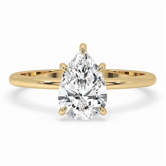 GIMELIS Pear Cut Lab Grown Diamond Solitaire Engagement Ring 10K Yellow Gold
