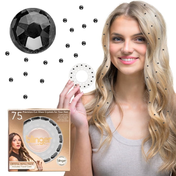 blinger Crystal Refill Pack | 5 Discs - 75 Precision-Cut Glass Crystals | Styling Tool not included | Black Diamond 4 mm