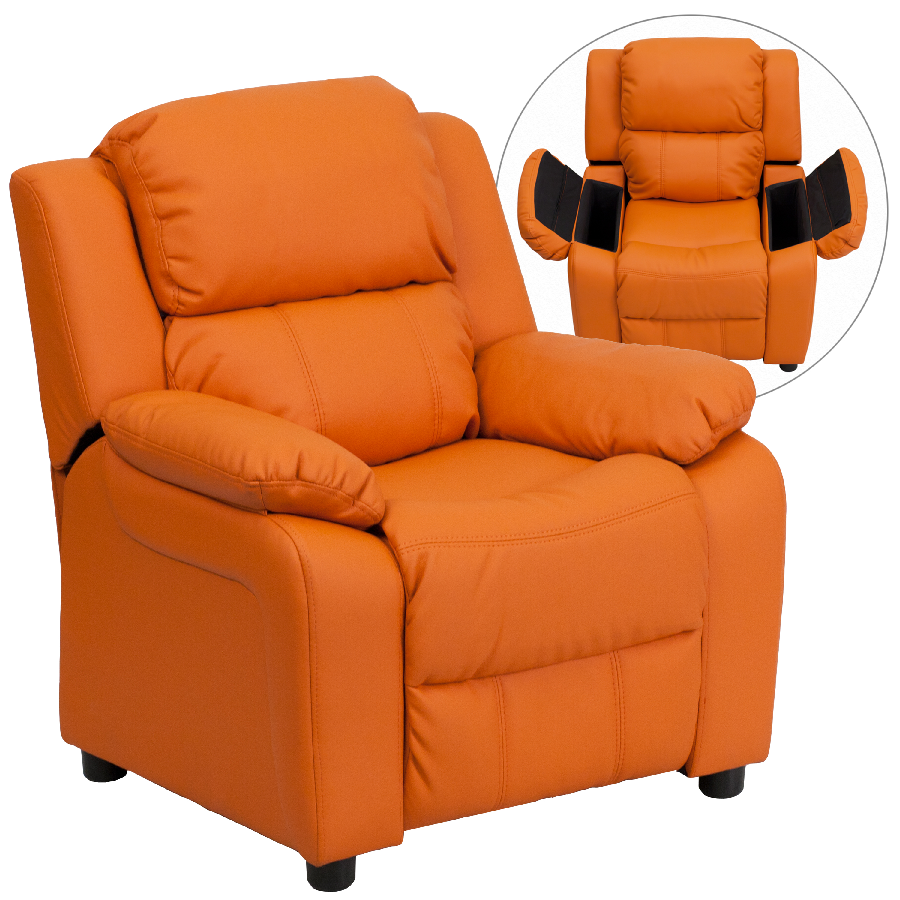 Flash Furniture Deluxe Padded Contemporary Orange Vinyl Kids Recliner with Storage Arms - image 2 of 13