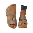 thumbnail image 3 of Slippers for Women,Slippers Comfortable Open Toe Sandals With Thick Sole For Casual Outdoor Relaxation Summer Style,Womens Slippers,Khaki,8.5, 3 of 8