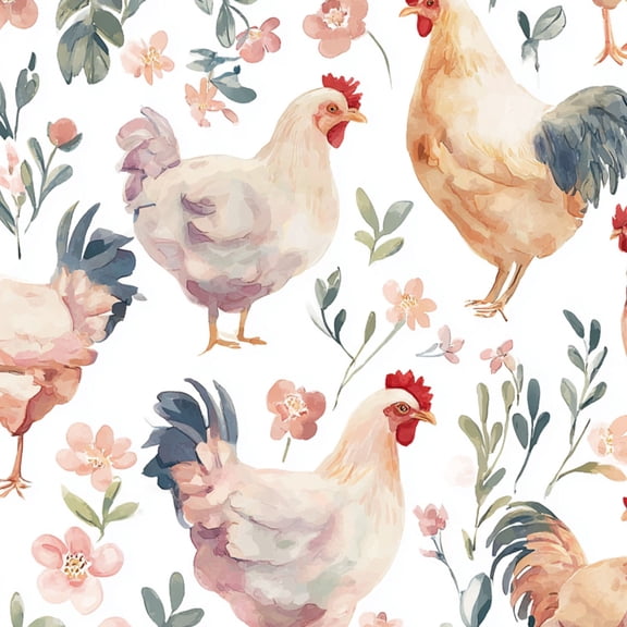Peel and Stick Wallpaper Watercolor Farm Chickens Floral Soft Pastel Tones Wall Mural 23.6in x 9.8ft Self Adhesive Removable Wall Paper Renter Friendly Wallpaper for Bedroom