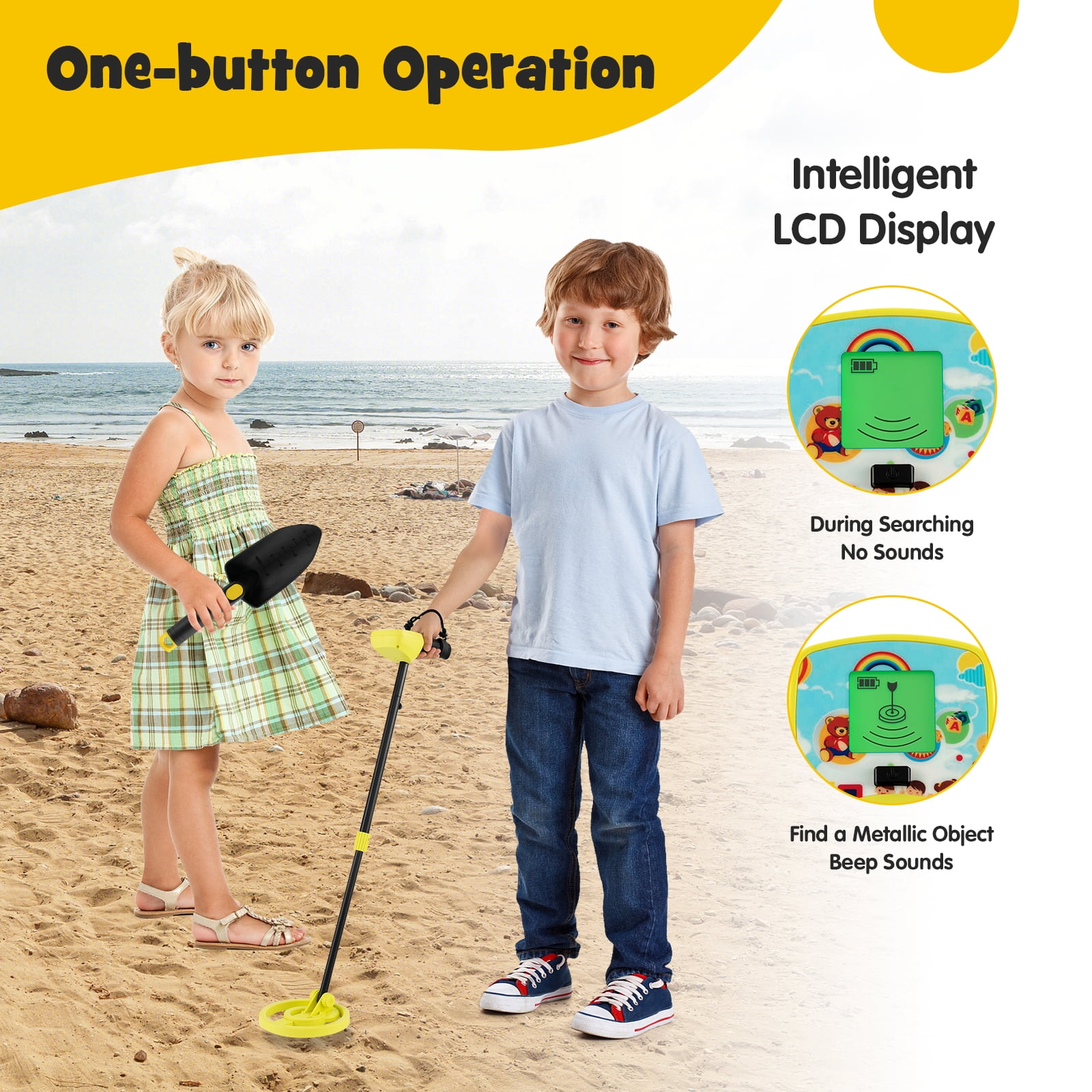 Topbuy Detector for Kids Waterproof Kids Metal Detector w/LCD Display High Accuracy Adjustable(25"-33") Search Coil