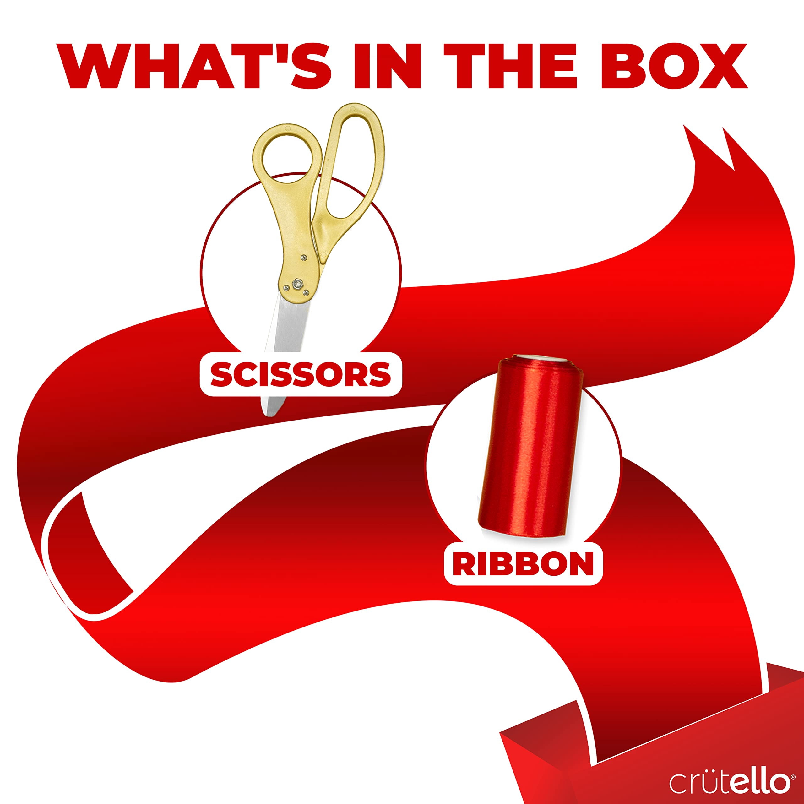 Crutello Giant Ribbon Cutting Ceremony Kit 20" Giant Scissor Set with Sharp, Gold Handled Durable XL Scissors, and 30 Feet of Oversized 4" Wide Red Ribbon
