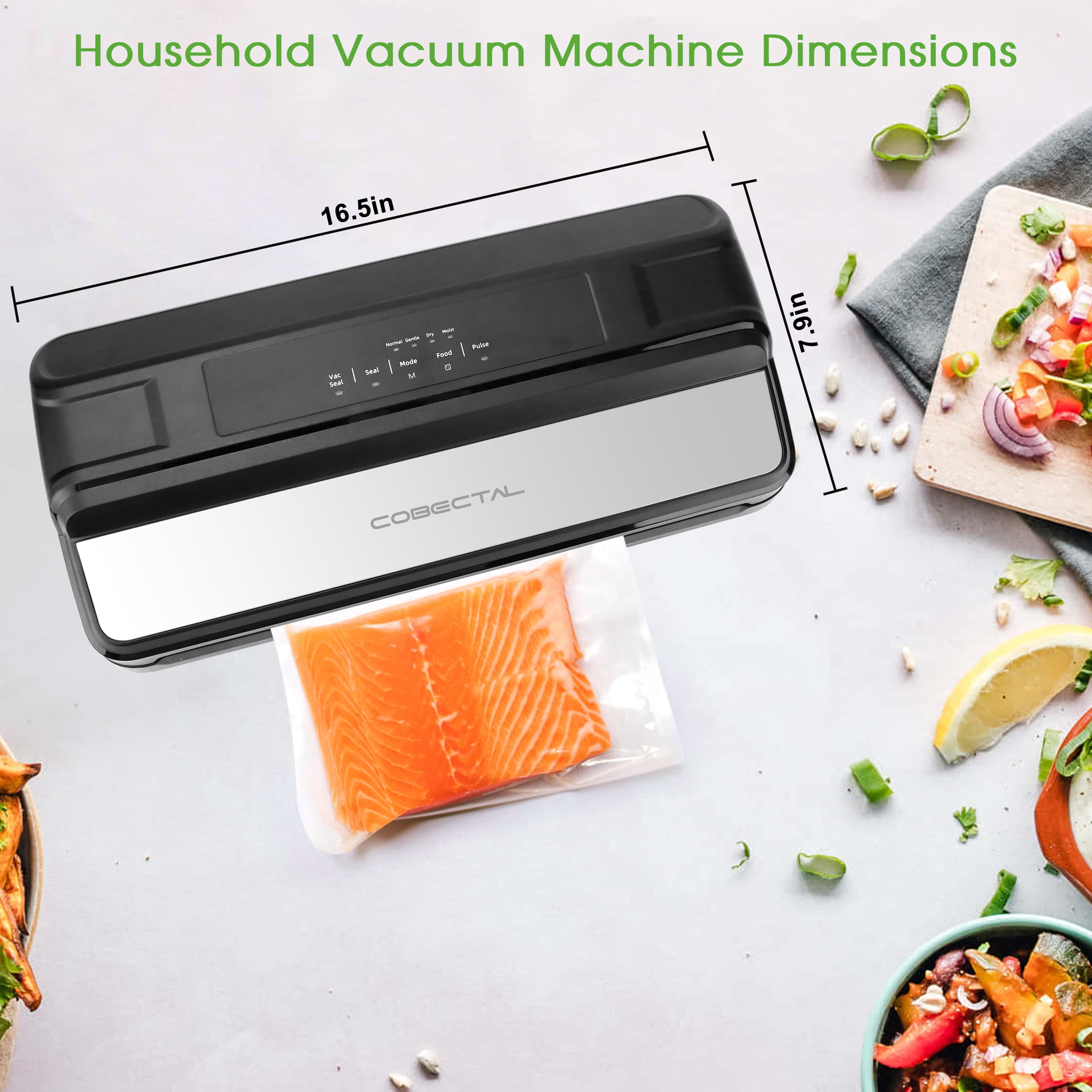 Cobectal Vacuum Sealer Food Machine with 1 Roll and 10Pcs Sealer Bags, Food Storage Saver for Dry & Moist Food