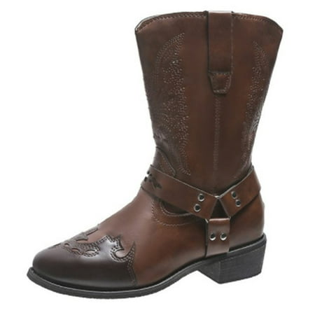 

Boots for Women Printing Square Head Side Zipper Autumn Fashion Low-heeled Shoes