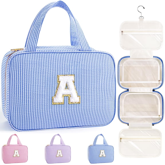 YOOLIFE Gifts for Girls Women - Travel Hanging Toiletry Bag & Makeup Bag, Personalized Initial Toiletry Pouch, Birthday Gifts for Women Teen Girls, Cruise Essentials, Blue A