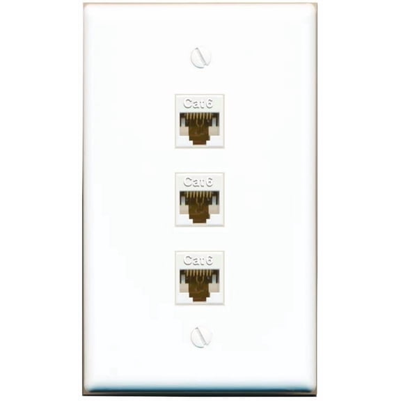 RiteAV - 3 Port Cat6 Ethernet Female-Female Wall Plate - Flat [White]