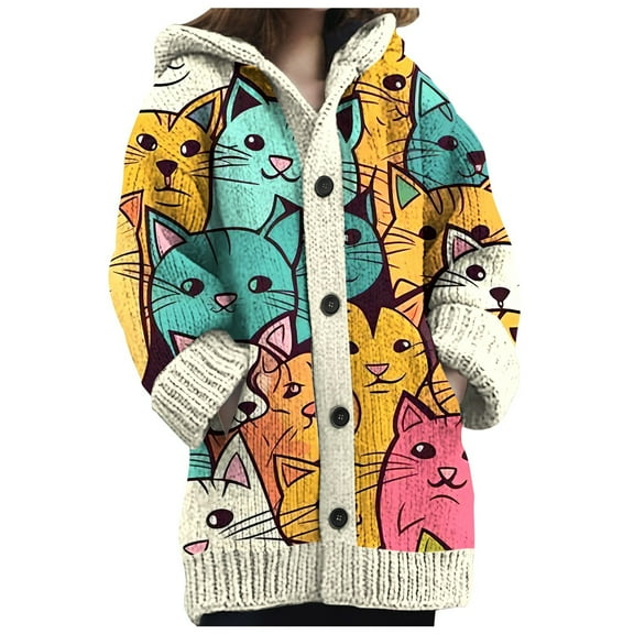 Cardigan Women Cozy Knitted Hooded With Pockets Casual Style Sweater Jacket Women's Cardigans