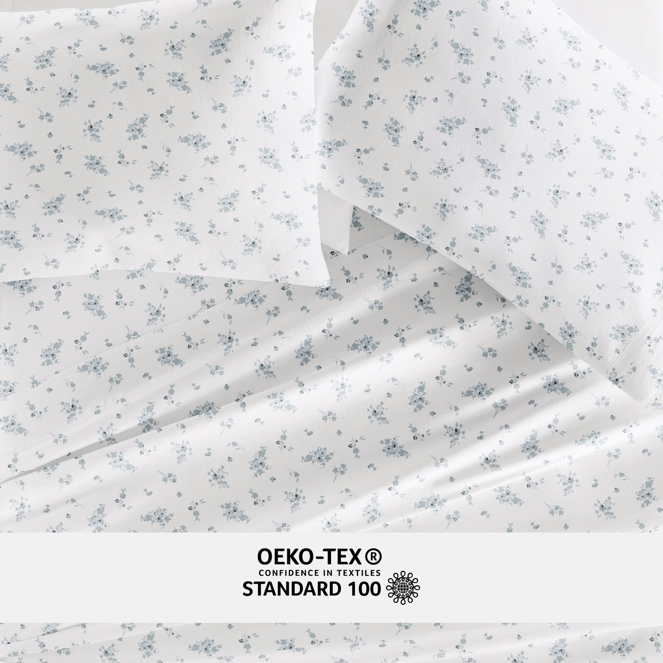 Noble Linens 4 Piece 300TC Cotton Printed Sheets, Bouquet Bliss Light Blue, Twin